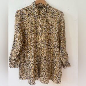 Eddie Bauer Floral Button-Up Blouse Yellow Orange Red Size XXL button sleeves